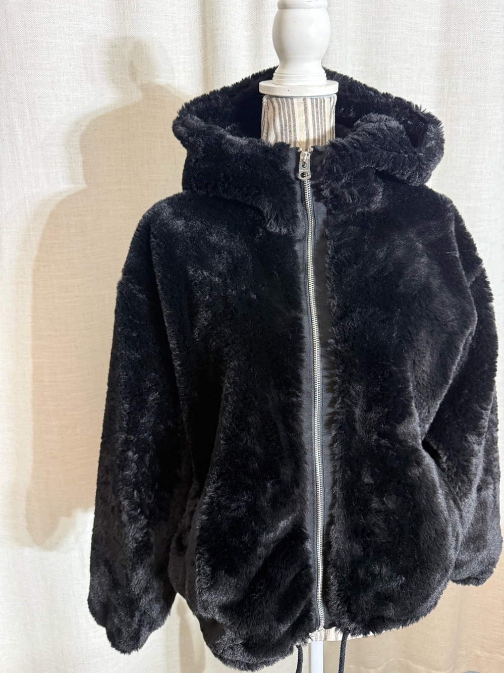 Lucky Brand womens Black Faux Fur Hooded Jacket